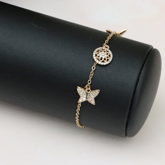 "Dainty Rose Gold Butterfly & Floral Charm Bracelet, XPBL0761 - Picture 6 of 12